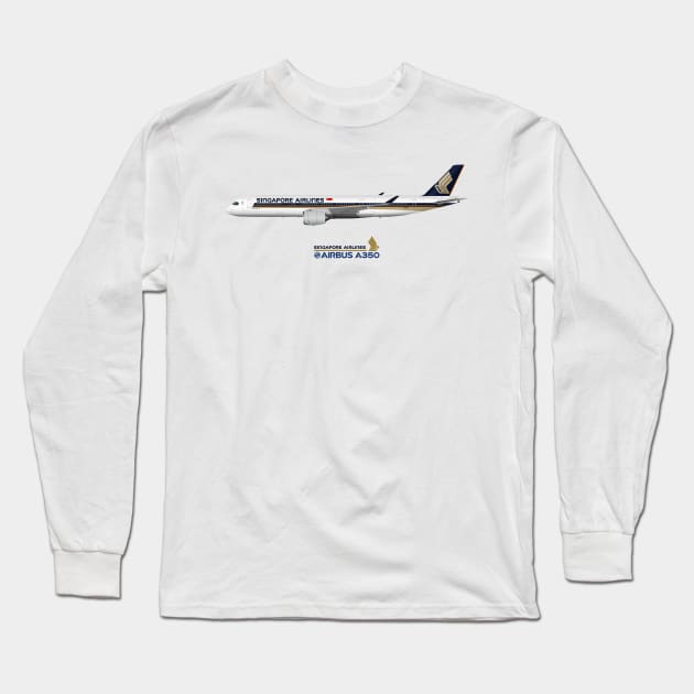 Illustration of Singapore Airlines Airbus A350 Long Sleeve T-Shirt by SteveHClark